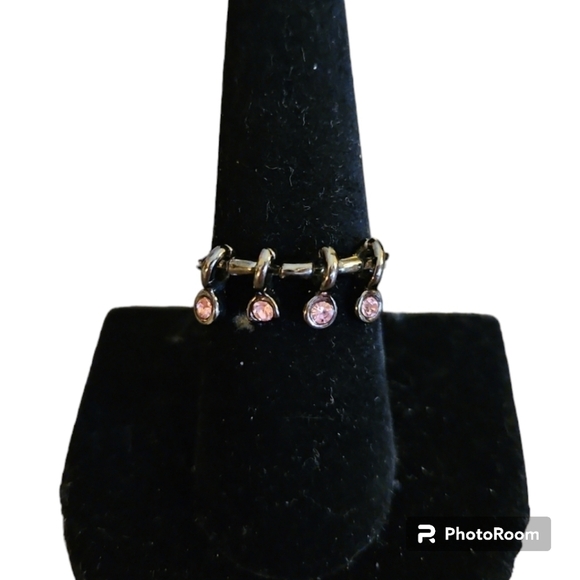 3/$30 Gunmetal Pink Crystal Charm Ring Size 7 - Picture 1 of 5